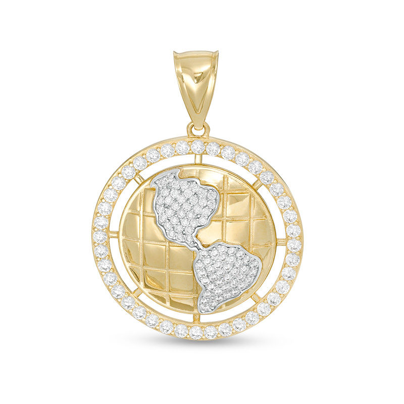 Main Image 1 of Cubic Zirconia Frame Globe Necklace Charm in 10K Gold