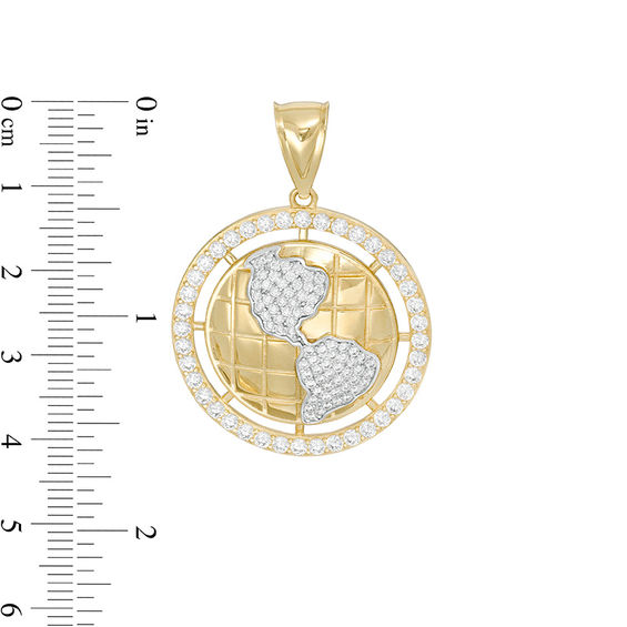 Cubic Zirconia Frame Globe Necklace Charm in 10K Gold