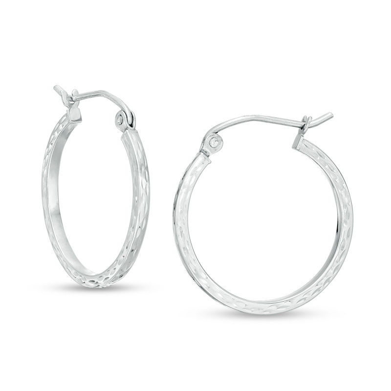 20mm Diamond-Cut Square Hoop Earrings in 14K Tube Hollow White Gold