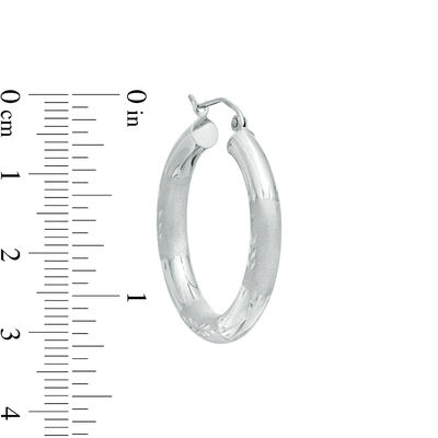 30mm Multi-Finish Tube Hoop Earrings in 14K White Gold