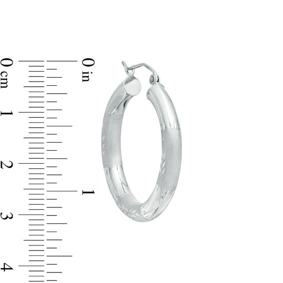 30mm Multi-Finish Tube Hoop Earrings in 14K White Gold