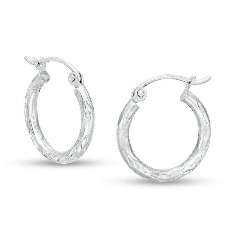 Main Image 1 of 14K Tube Hollow White Gold Diamond-Cut Hoops