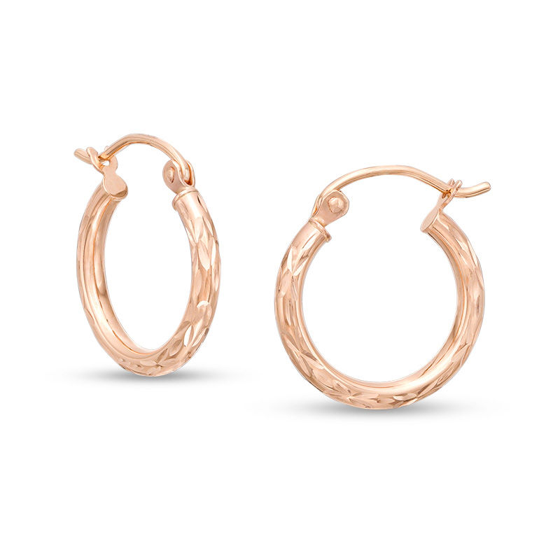 14K Tube Hollow Rose Gold Diamond-Cut Hoops