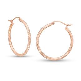 27mm Diamond-Cut Hoop Earrings in 14K Tube Hollow Rose Gold