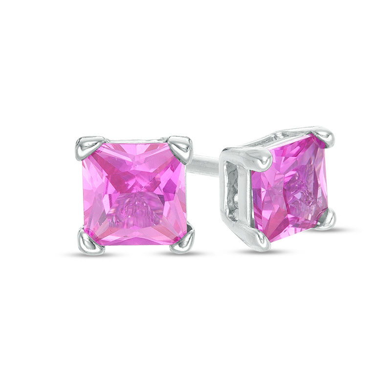 4mm Princess-Cut Pink Cubic Zirconia Solitaire Stud Earrings in Sterling Silver
