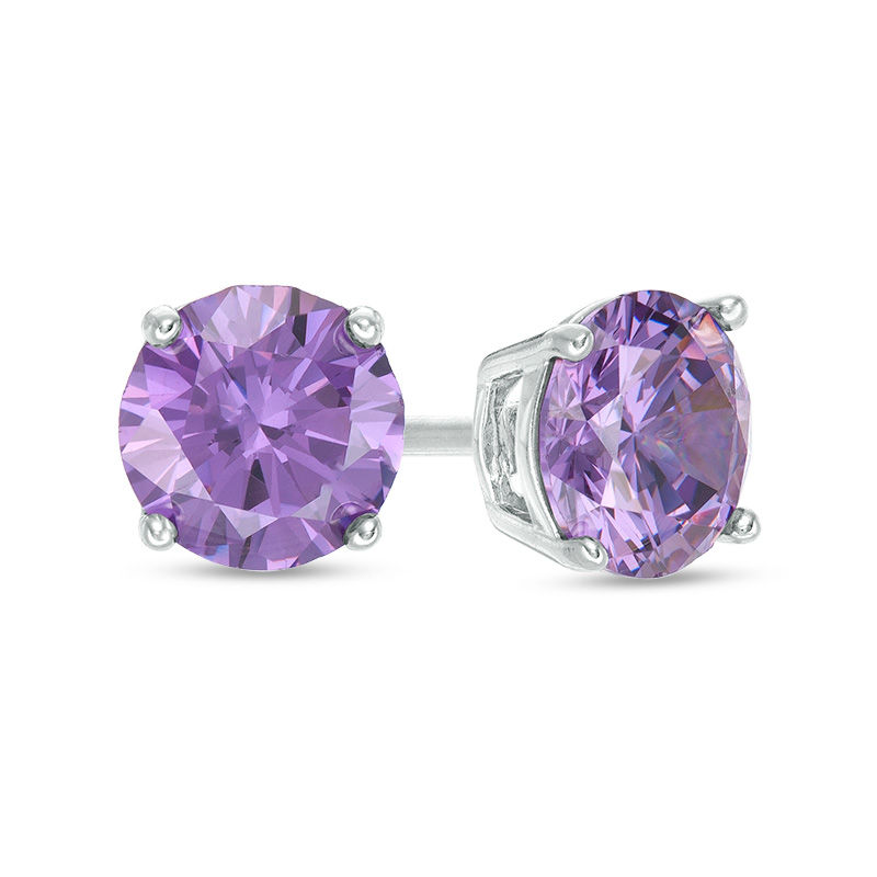 6mm Purple Solitaire Stud Earrings in Solid Sterling Silver | Banter