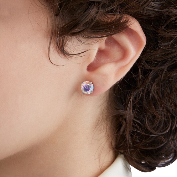 8mm Iridescent Cubic Zirconia Solitaire Stud Earrings in Sterling Silver