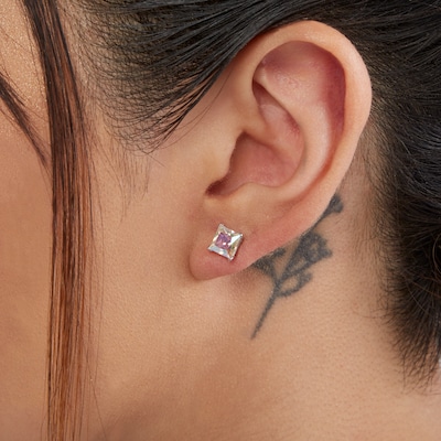 6mm Princess-Cut Iridescent Cubic Zirconia Solitaire Stud Earrings in Solid Sterling Silver
