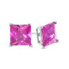 Thumbnail Image 0 of 8mm Princess-Cut Pink Cubic Zirconia Solitaire Stud Earrings in Sterling Silver