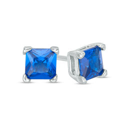 4mm Princess-Cut Blue Cubic Zirconia Solitaire Stud Earrings in Solid Sterling Silver