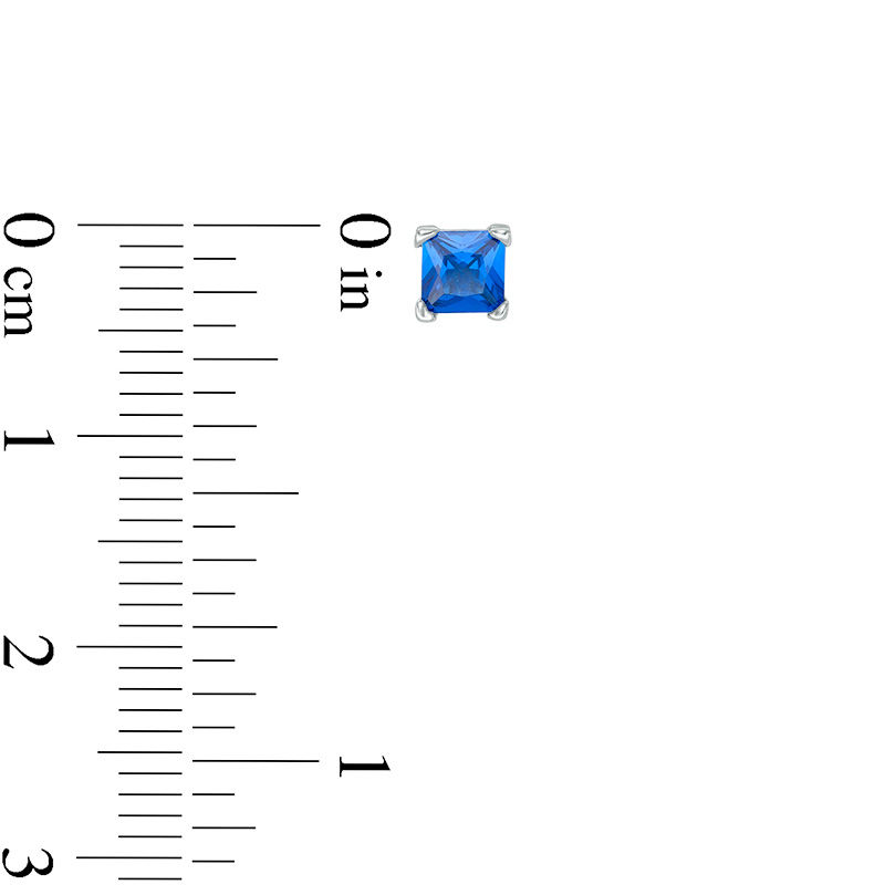 Main Image 2 of Solid Sterling Silver 4mm Princess-Cut Blue CZ Solitaire Studs