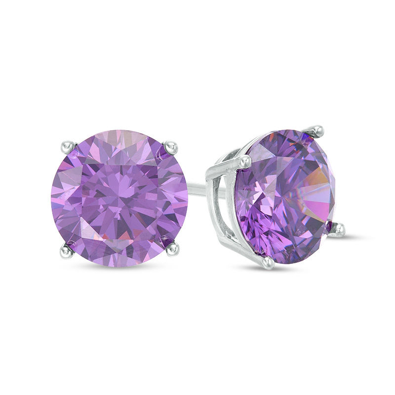 Main Image 1 of 8mm Purple Cubic Zirconia Solitaire Stud Earrings in Sterling Silver