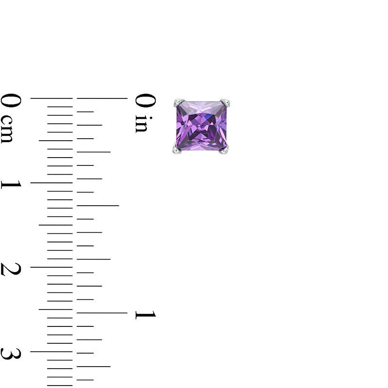 6mm Princess-Cut Purple Cubic Zirconia Solitaire Stud Earrings in Solid Sterling Silver