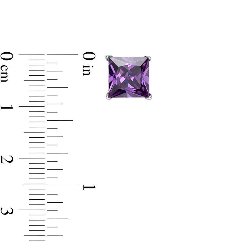 Main Image 2 of 8mm Princess-Cut Purple Cubic Zirconia Solitaire Stud Earrings in Sterling Silver