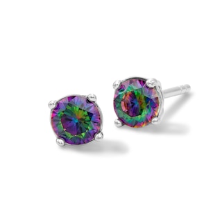 Solid Sterling Silver 4mm Princess-Cut Rainbow Green CZ Solitaire Studs