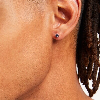 Solid Sterling Silver 4mm Princess-Cut Rainbow Green CZ Solitaire Studs