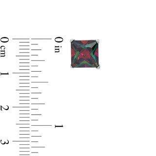 8mm Princess-Cut Rainbow Green Cubic Zirconia Solitaire Stud Earrings in Sterling Silver
