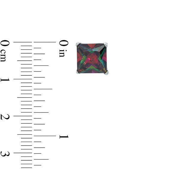 8mm Princess-Cut Rainbow Green Cubic Zirconia Solitaire Stud Earrings in Sterling Silver