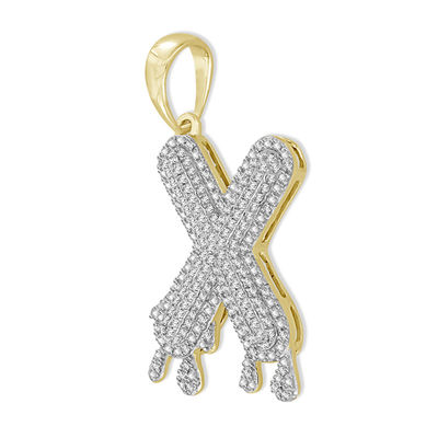 1/3 CT. T.W. Diamond Beaded Dripping "X" Initial Necklace Charm in 10K Gold