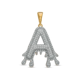 1/4 CT. T.W. Diamond Beaded Dripping &quot;A&quot; Initial Necklace Charm in 10K Gold