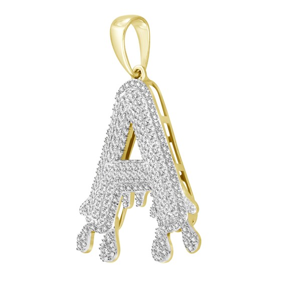 1/4 CT. T.W. Diamond Beaded Dripping "A" Initial Necklace Charm in 10K Gold