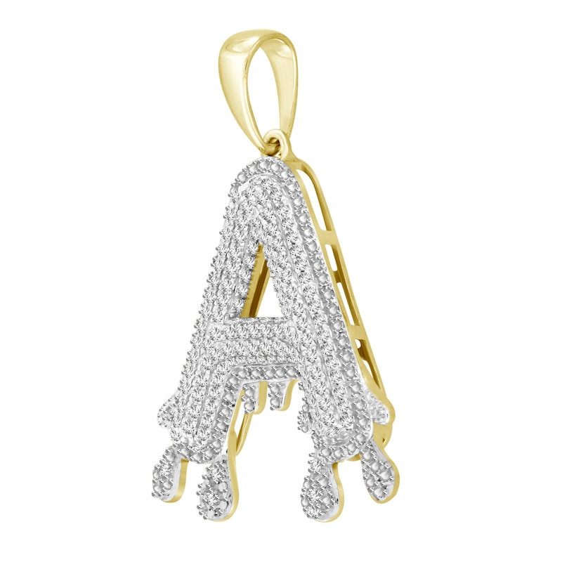 Main Image 2 of 1/4 CT. T.W. Diamond Beaded Dripping "A" Initial Necklace Charm in 10K Gold