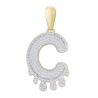 1/3 CT. T.W. Diamond Beaded Dripping "C" Initial Necklace Charm in 10K Gold