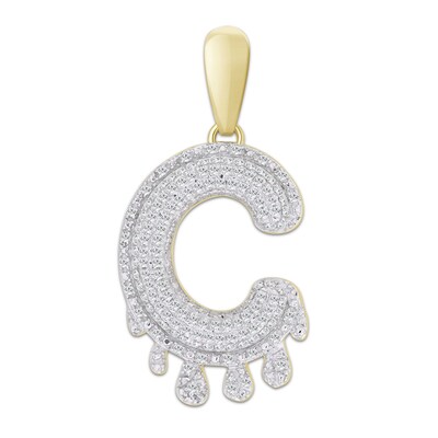 1/3 CT. T.W. Diamond Beaded Dripping "C" Initial Necklace Charm in 10K Gold