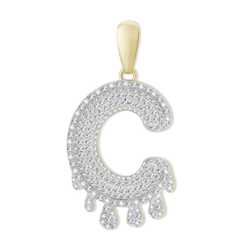 1/3 CT. T.W. Diamond Beaded Dripping "C" Initial Necklace Charm in 10K Gold