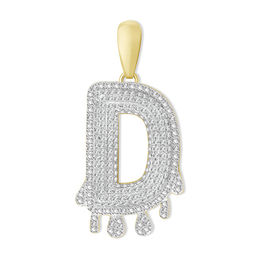 1/3 CT. T.W. Diamond Beaded Dripping &quot;D&quot; Initial Necklace Charm in 10K Gold