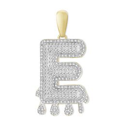1/4 CT. T.W. Diamond Beaded Dripping &quot;E&quot; Initial Necklace Charm in 10K Gold