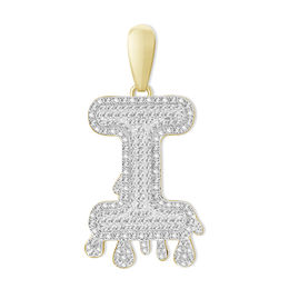 1/3 CT. T.W. Diamond Beaded Dripping &quot;I&quot; Initial Necklace Charm in 10K Gold