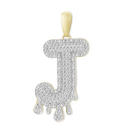 1/3 CT. T.W. Diamond Beaded Dripping &quot;J&quot; Initial Necklace Charm in 10K Gold