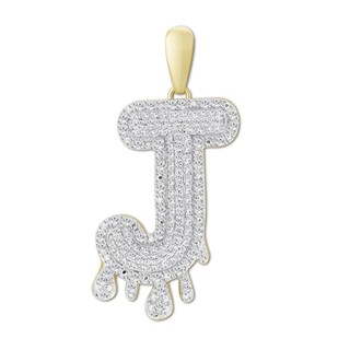 1/3 CT. T.W. Diamond Beaded Dripping "J" Initial Necklace Charm in 10K Gold