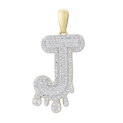 1/3 CT. T.W. Diamond Beaded Dripping "J" Initial Necklace Charm in 10K Gold