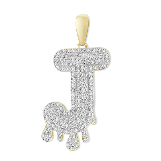 1/3 CT. T.W. Diamond Beaded Dripping "J" Initial Necklace Charm in 10K Gold