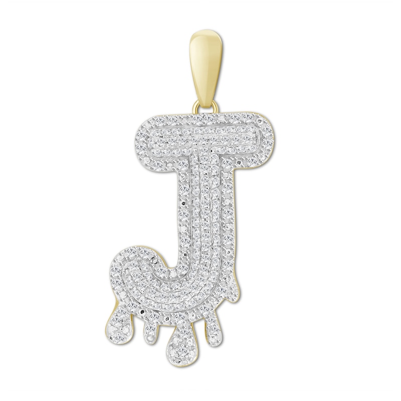 Main Image 1 of 1/3 CT. T.W. Diamond Beaded Dripping "J" Initial Necklace Charm in 10K Gold