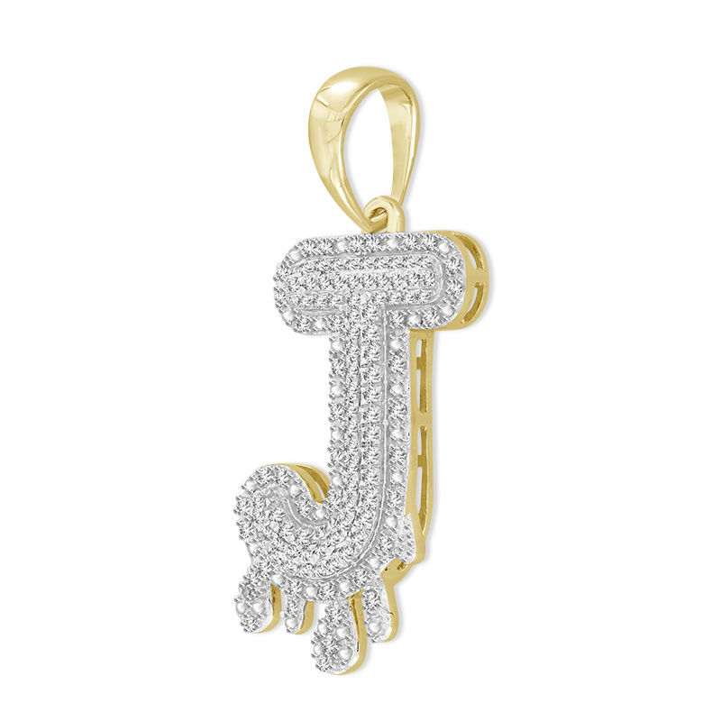 1/3 CT. T.W. Diamond Beaded Dripping "J" Initial Necklace Charm in 10K Gold