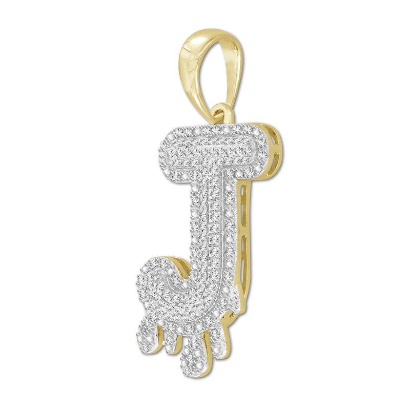 Main Image 2 of 1/3 CT. T.W. Diamond Beaded Dripping "J" Initial Necklace Charm in 10K Gold