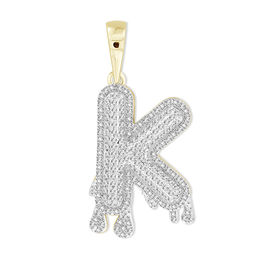 1/3 CT. T.W. Diamond Beaded Dripping &quot;K&quot; Initial Necklace Charm in 10K Gold