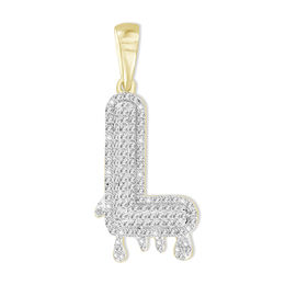 1/3 CT. T.W. Diamond Beaded Dripping &quot;L&quot; Initial Necklace Charm in 10K Gold