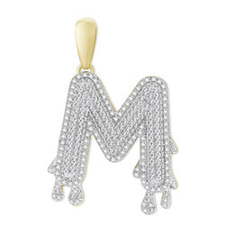 1/3 CT. T.W. Diamond Beaded Dripping &quot;M&quot; Initial Necklace Charm in 10K Gold