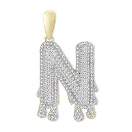 1/3 CT. T.W. Diamond Beaded Dripping &quot;N&quot; Initial Necklace Charm in 10K Gold