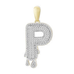 1/3 CT. T.W. Diamond Beaded Dripping &quot;P&quot; Initial Necklace Charm in 10K Gold