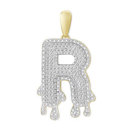 1/3 CT. T.W. Diamond Beaded Dripping &quot;R&quot; Initial Necklace Charm in 10K Gold