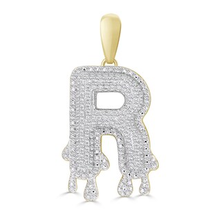 1/3 CT. T.W. Diamond Beaded Dripping "R" Initial Necklace Charm in 10K Gold