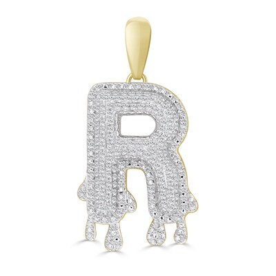 1/3 CT. T.W. Diamond Beaded Dripping "R" Initial Necklace Charm in 10K Gold