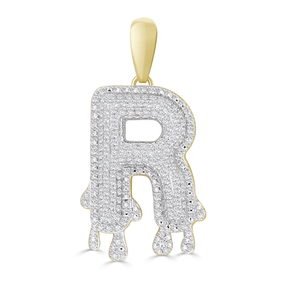 1/3 CT. T.W. Diamond Beaded Dripping "R" Initial Necklace Charm in 10K Gold