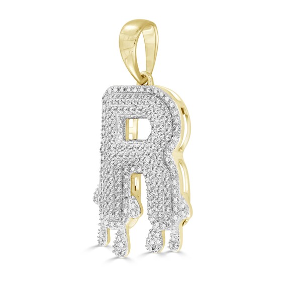 1/3 CT. T.W. Diamond Beaded Dripping "R" Initial Necklace Charm in 10K Gold