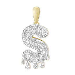 1/4 CT. T.W. Diamond Beaded Dripping &quot;S&quot; Initial Necklace Charm in 10K Gold